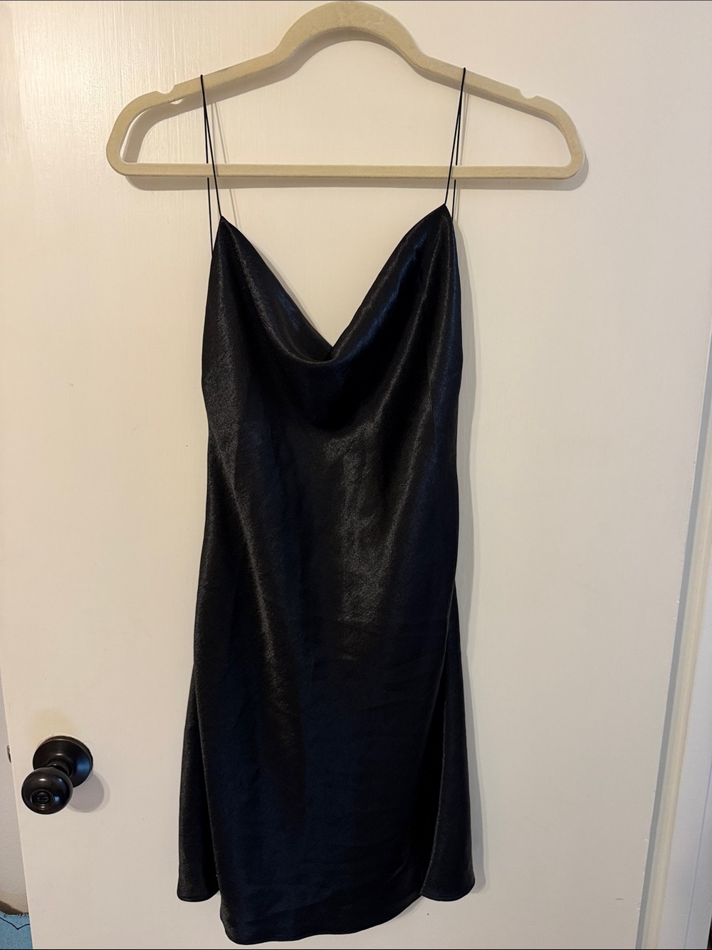 NWT Double Zero “Spicy Small” Black Satin Cowl Neck Slip Dress